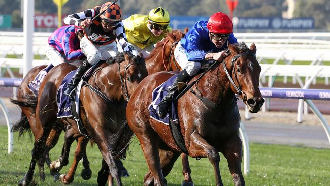 Rubisaki charges to the line at Flemington last year.