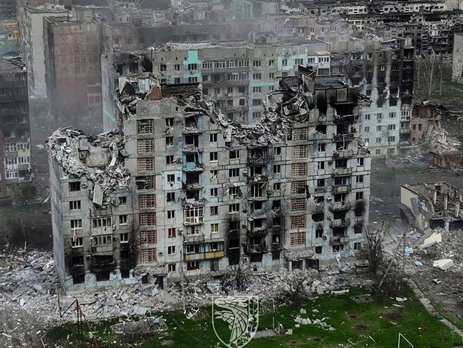 This undated handout aerial footage released on May 21, 2023, by the press service of the 93rd Kholodnyi Yar Mechanized Brigade of the Ukrainian Armed Forces shows the destruction in the city of Bakhmut, Donetsk region, amid the Russian invasion of Ukraine. (Photo by Handout / Armed Forces of Ukraine / AFP) / RESTRICTED TO EDITORIAL USE - MANDATORY CREDIT "AFP PHOTO / ARMED FORCES OF UKRAINE" - NO MARKETING NO ADVERTISING CAMPAIGNS - DISTRIBUTED AS A SERVICE TO CLIENTS