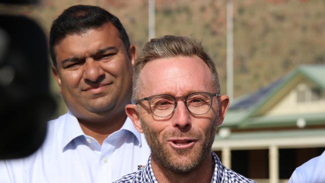 NT sports, people, and culture minister Jinson Charls with NT Cricket chief executive Gavin Dovey. Picture: Gera Kazakov