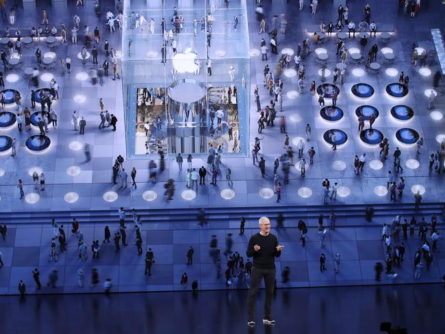 Apple CEO Tim Cook delivers the keynote address during the Apple special event in Cupertino, California. Picture: Getty Images/AFP