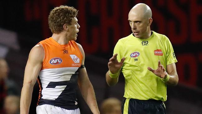 Adam Kennedy questions an umpiring decision. Picture: Getty Images