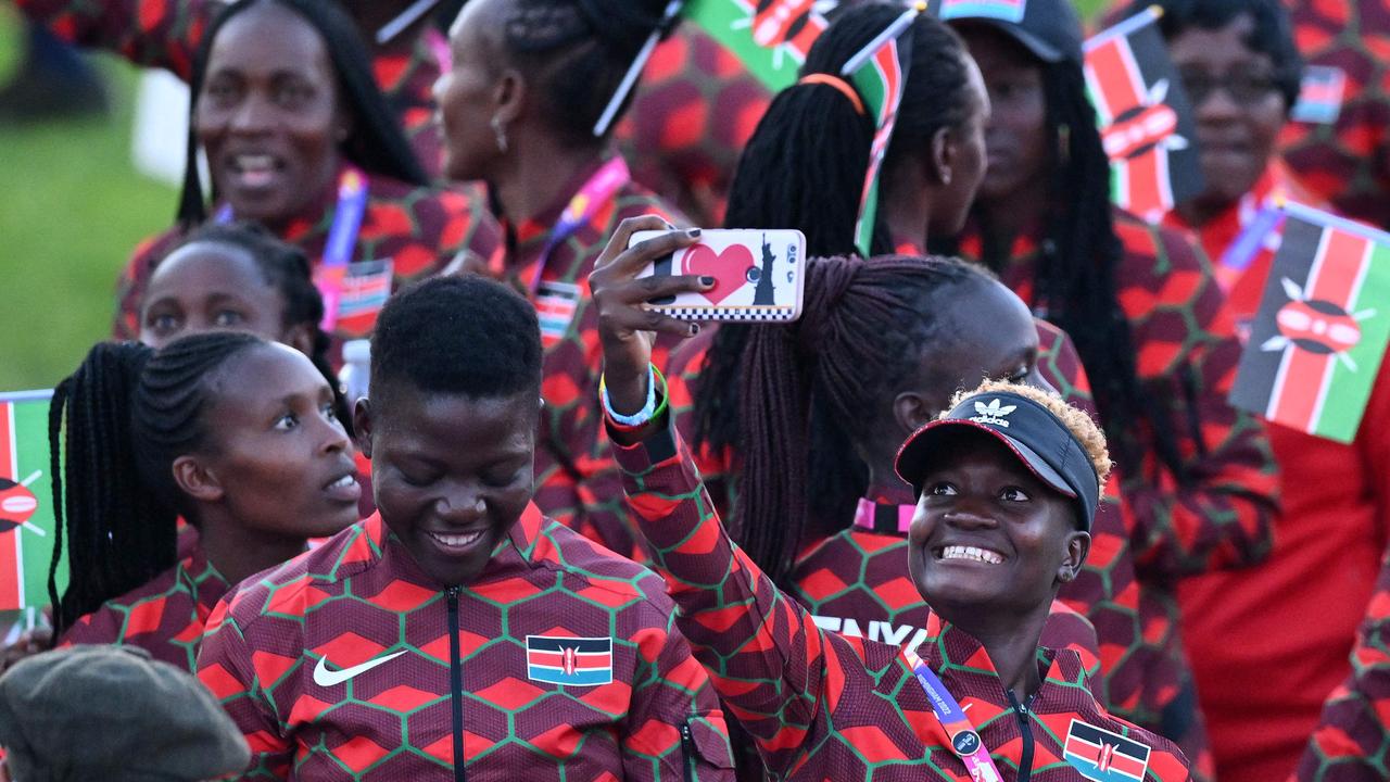 A Kenyan athlete takes a selfie.