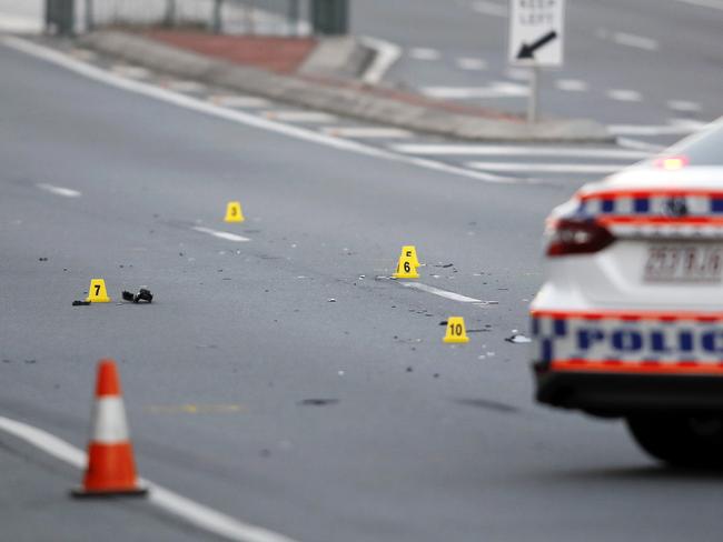 Emergency services pictured at a fatal pedestrian accident on the intersection of Wembley Road and Greenfern Drive, Browns Plains. Picture: Josh Woning.