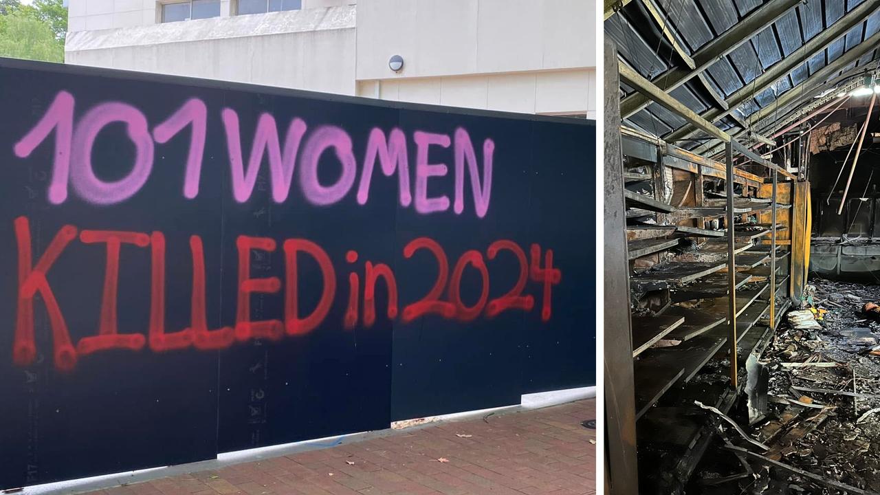 Anti-violence graffiti spray-painted on Stirling Woolies site