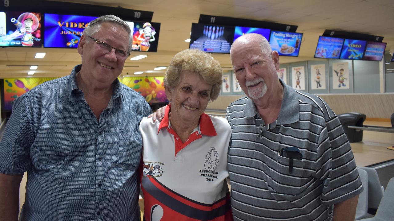 Peter and John McKenna with one of their longest serving bowlers, Margie Seaby, who has been bowling since they opened 44 years ago.