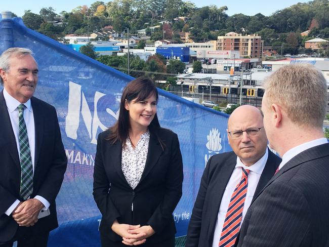 University of Newcastle’s Brok Glenn, Liberal MP Lucy Wicks, Senator Arthur Sinodinos and Central Coast local health district’s Andrew Montague pictured in 2015 at the site of the Central Coast Medical School and Research Institute.