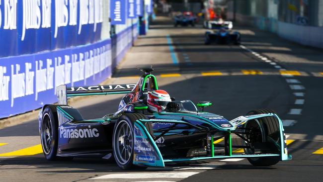 Nelson Piquet Jr races his Formula E Jaguar in Switzerland this month. Picture: Dominic Romney / Jaguar Panasonic Racing via Getty