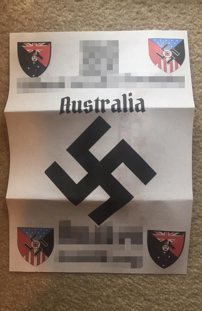 Anti-Semitic flyers distributed by a Nazi group at Isle of Capri on the Gold Coast. Early intervention is key to preventing young Australians from being inducted into any kind of violent, extremist organisation.