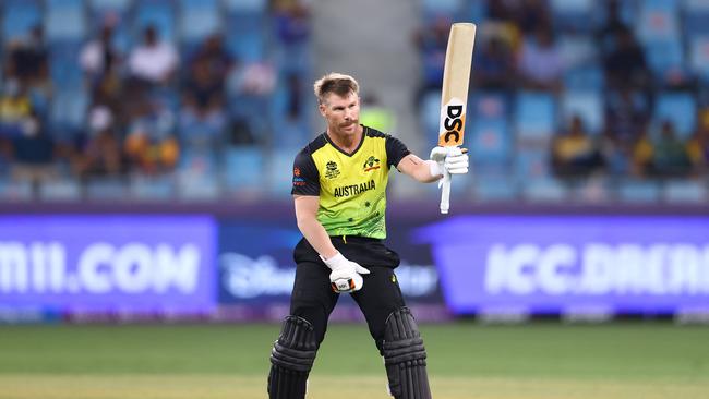 It was David Warner’s first half-century in professional cricket since April. Photo by Michael Steele-ICC/ICC via Getty Images