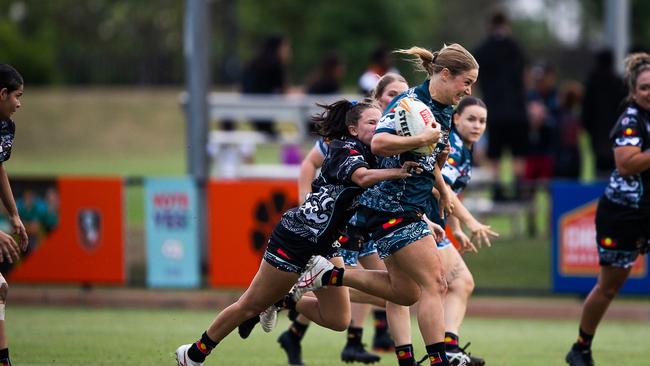 Territory All Stars captain Shae Muhleisen makes a break in the 2023 Deadly Cup Carnival. Picture: Pema Tamang Pakhrin