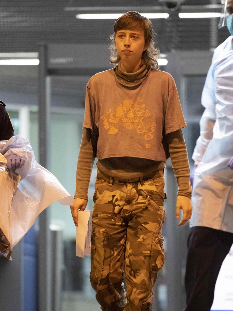 Climate protester Emma Dorge walks out of Sydney Police centre after being granted bail for allegedly suspending herself from a bridge at Port Botany as part of a Blockade Australia protest. Picture: Monique Harmer