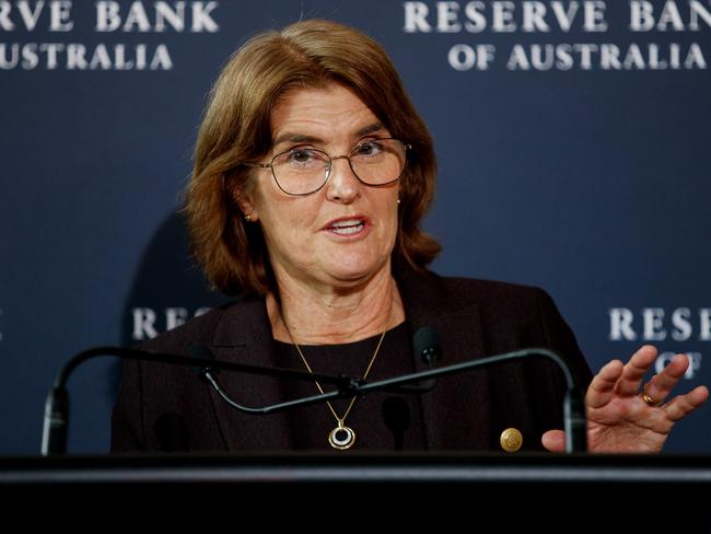 SYDNEY, AUSTRALIA - NewsWire Photos JUNE 18, 2024: Reserve Bank Governor Michele Bullock during a press conference following Tuesdays decision to keep interest rates on hold. Picture: NewsWire / Nikki Short