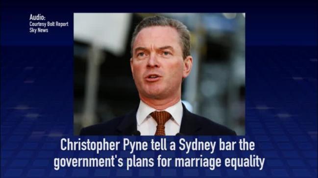 Christopher Pyne tell a Sydney bar the government's plans for marriage equality