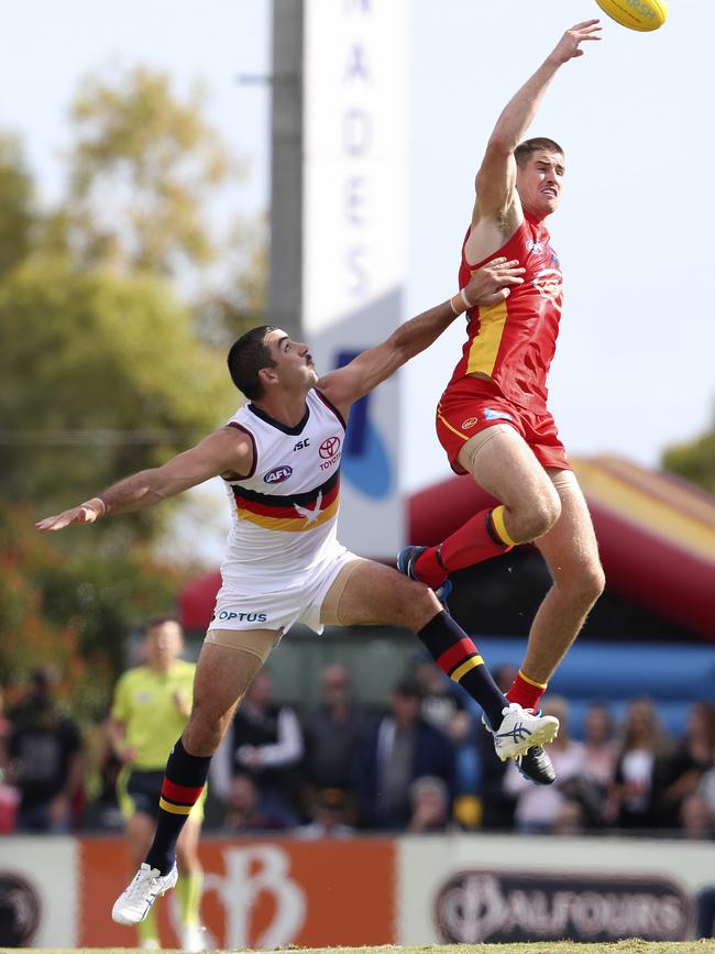 Walker was no match for Zac Smith in the ruck, giving away 12cm. Picture: Sarah Reed