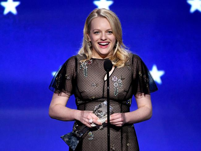 Elisabeth Moss wins Best Actress in a Drama Series for ‘The Handmaid’s Tale’ during The 23rd Annual Critics’ Choice Awards at Barker Hangar on January 11, 2018 in Santa Monica, California. Picture: AFP