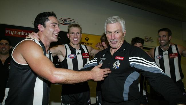 Mick Malthouse, Paul Licuria and Nathan Buckley enjoy a win in 2003.