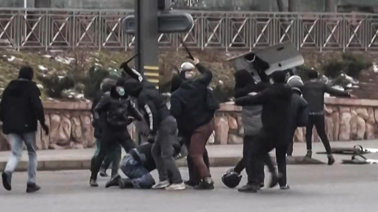 Protesters clashing with Kazakhstan's security forces during a demonstration in the country largest city Almaty. Picture: Alexander Platonov/AFPTV/AFP