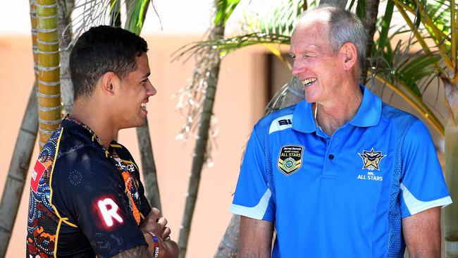 Dane Gagai with Wayne Bennett at an NRL All Stars and Indigenous All Stars event in 2015. Picture: Adam Head