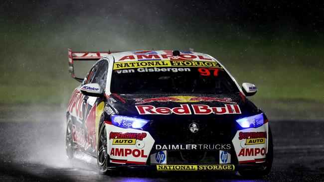 The heavens opened up for van Gisbergen and the other drivers late in the race.