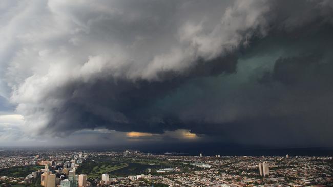 A storm front moves over Melbourne. View from Eureka Skydeck. Picture: News Corp.