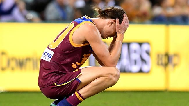 A distraught Eric Hipwood after the siren. Picture: Getty Images