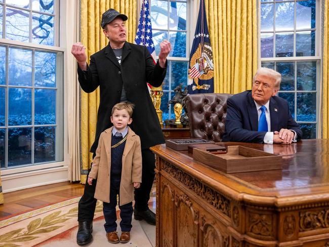 The Tesla and SpaceX CEO was animated during the Oval Office presser. Picture: AFP