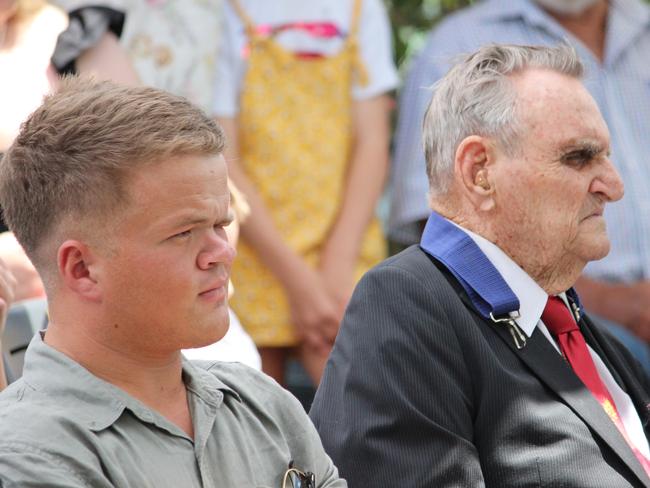 Cooper Whitestyles, 23, and Keith Payne, 89, at the Mackay Airport Hall of Fame induction ceremony on Friday, December 9, 2022. Picture: Andrew Kacimaiwai.