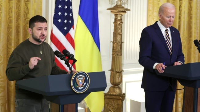 The US departure from Ukraine will closely mirror how America pulled out of Vietnam, writes Professor Joseph M. Siracusa. US President Joe Biden and Ukrainian President Volodymyr Zelensky are pictured holding a joint press conference in the East Room at the White House in December. Picture: Alex Wong/Getty Images