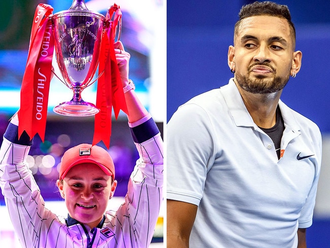 Ash Barty finished the year as World No 1, while Nick Kyrgios has failed to kick on in 2019. Picture: