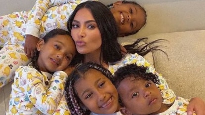 Kim Kardashian and Kanye West with their four kids. Picture: Kim Kardashian/Instagram