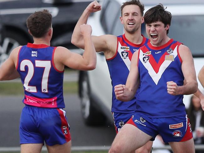 South Barwon's Matt Caldow celebrates a goal. GFNL football between South Barwon and Leopold at Belmont. Picture: Alan Barber