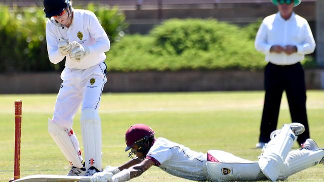 AIC First XI cricket between St Peters Lutheran College and St Laurence's College.