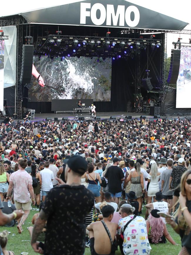 Festival goers at the FOMO Music Festival in Sydney’s west in January where Alex, 19 overdosed. Picture: David Swift.