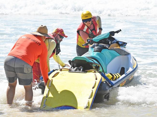 The search for a swimmer who was taken out by a rip at Coolum on Saturday afternoon has resumed. Picture: Patrick Woods.