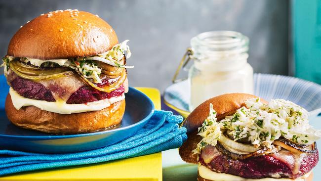 Beetroot and chickpeas in a burger.