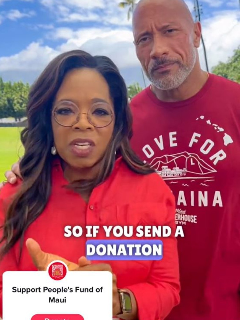 Oprah Winfrey Dwayne The Rock Johnson Maui wildfire People's Fund