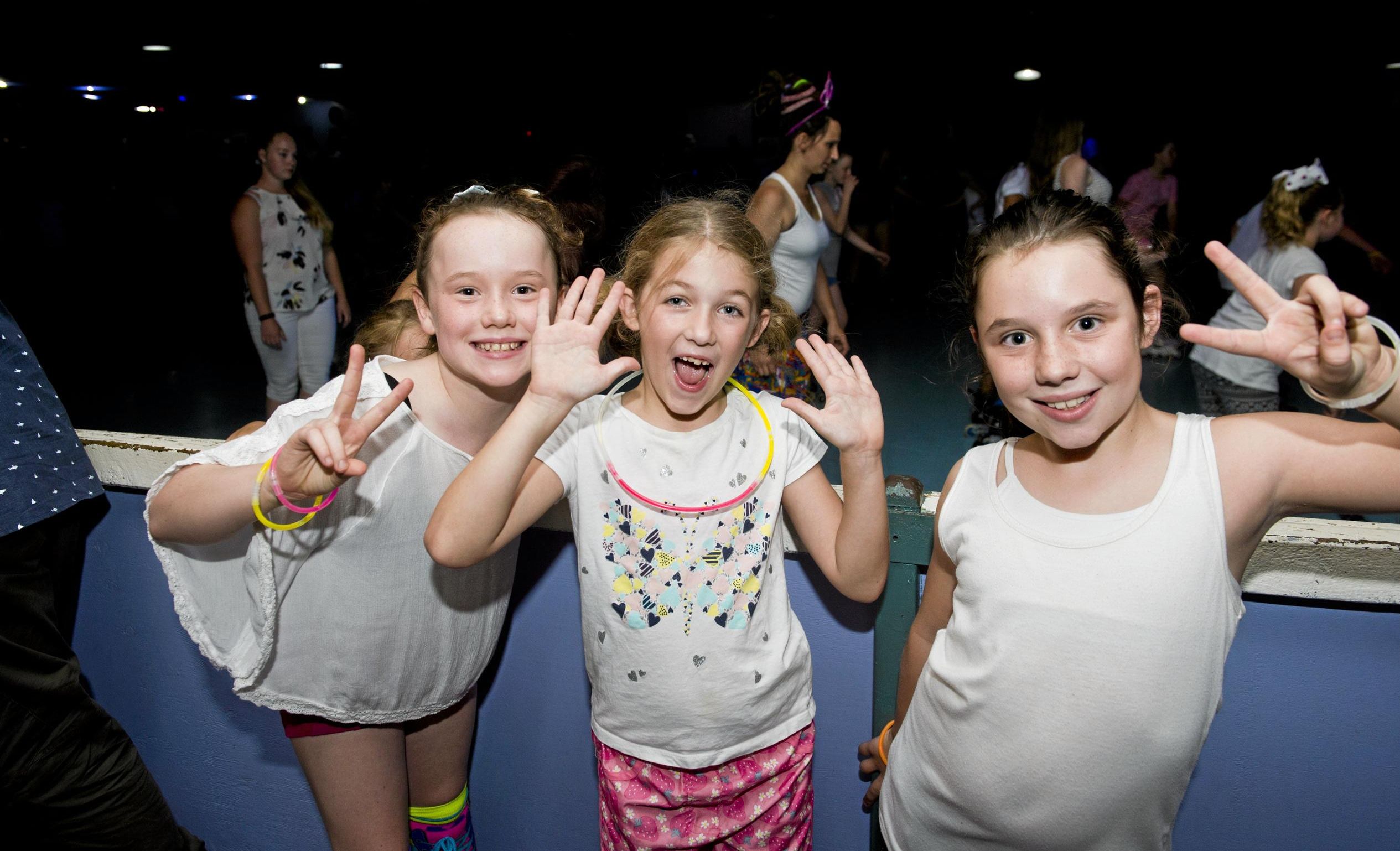 ( From left ) Sienna McDonald, Layla Logan and Chloe Miller at Skate City. Sunday, 28th Jan, 2018. Picture: Nev Madsen