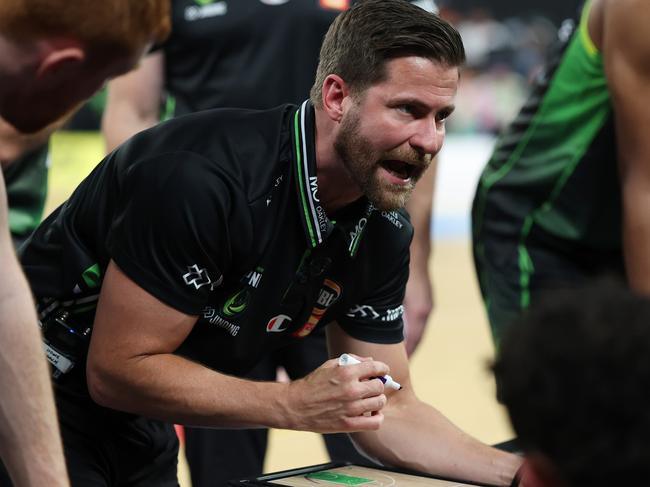 Phoenix coach Josh King gets his instructions across. Photo: Daniel Pockett/Getty Images.