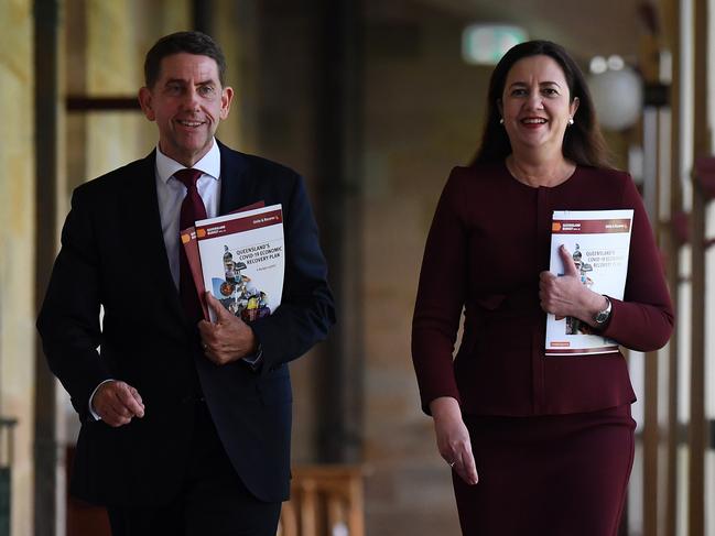 Queensland Treasurer Cameron Dick on budget day, in more fiscally optimistic times. Picture: NCA NewsWire / Dan Peled