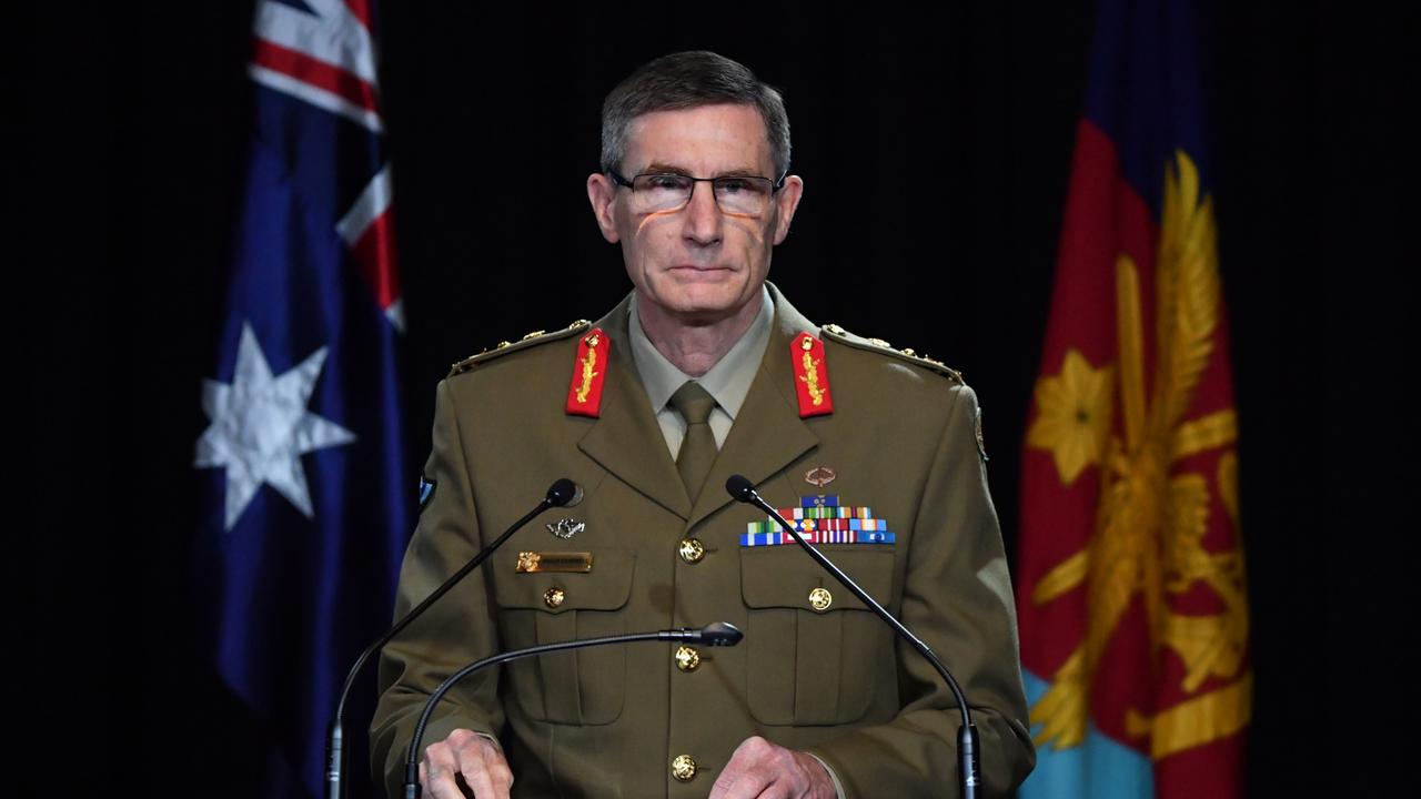 Chief of the Australian Defence Force General Angus Campbell delivers the findings from the Brereton Inquiry on alleged war crimes, November 19, 2020. Picture: Mick Tsikas