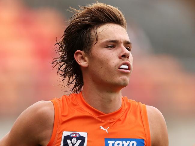 SYDNEY, AUSTRALIA - APRIL 01: Aaron Cadman of the Giants runs during the VFL match between the Greater Western Sydney Giants and Carlton Blues before the round three AFL match between Greater Western Sydney Giants and Carlton Blues at GIANTS Stadium, on April 01, 2023, in Sydney, Australia. (Photo by Mark Kolbe/Getty Images)