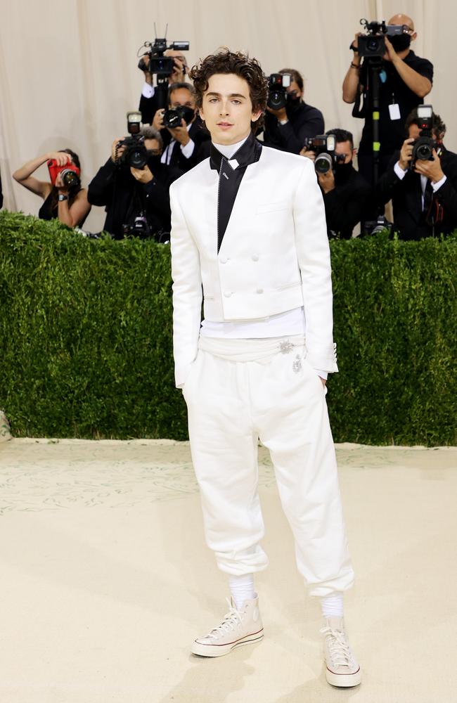 Met Gala co-chairTimothee Chalamet is wearing a pair of Converse. Picture: AFP