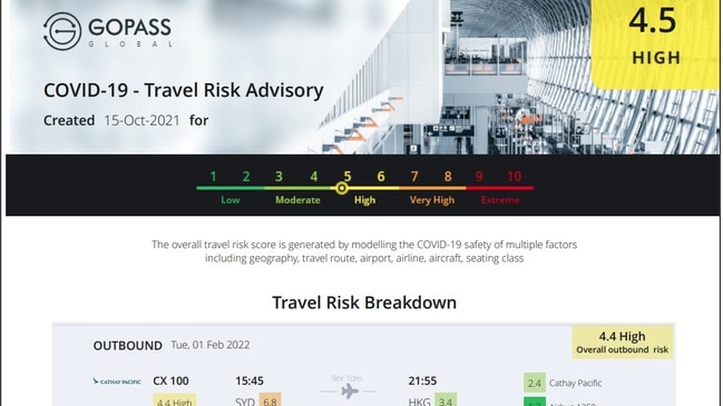 GOPASS Global provides a platform for travellers to assess their Covid-risk content of their planned journey. Image: GOPASS Global.