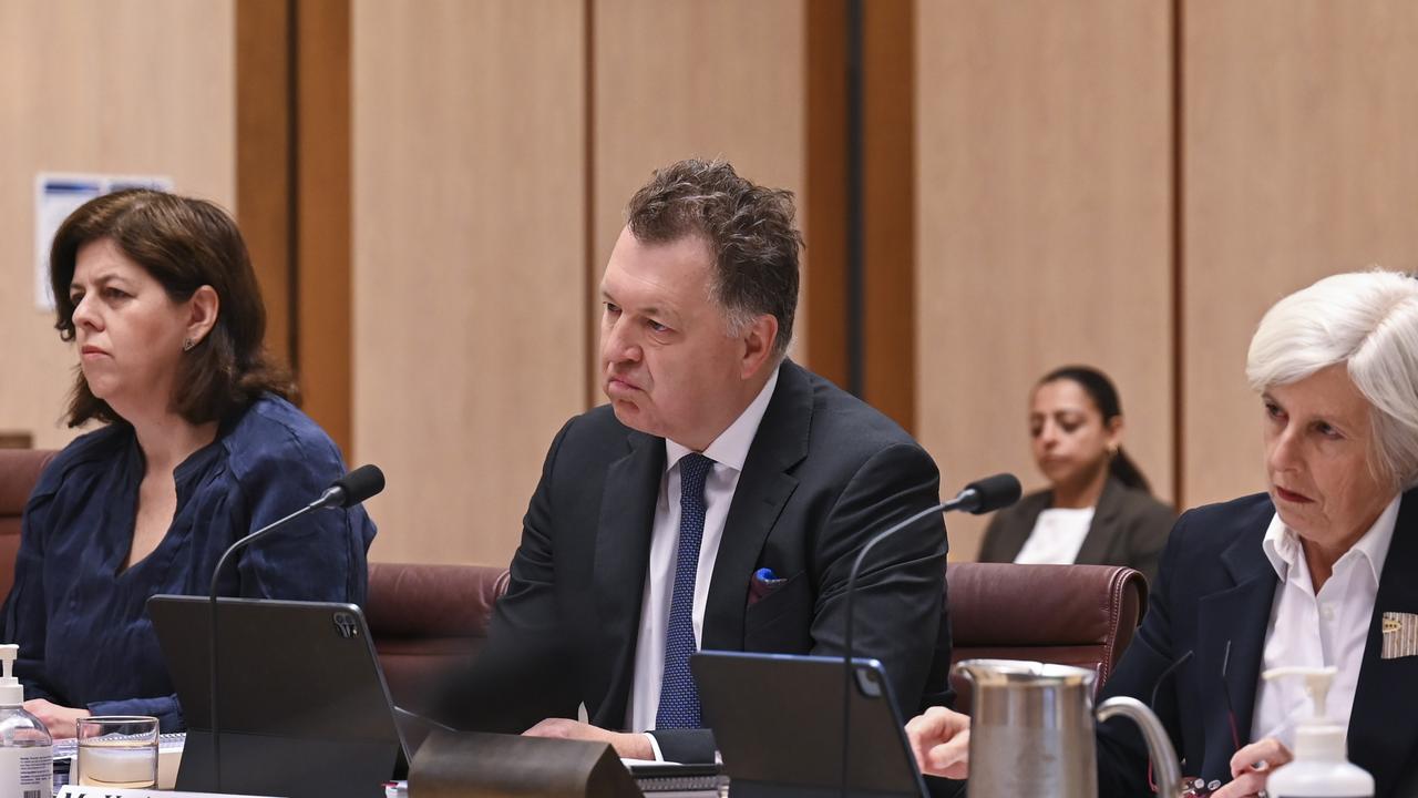 PwC chief executive Kevin Burrowes, chief risk and ethics leader Jan McCahey, and people leader Catherine Walsh front a Senate inquiry. Picture: NCA NewsWire / Martin Ollman