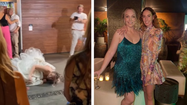 Melissa on the floor during her first dance (left) and her and Belinda (right) Image: @lissrawson