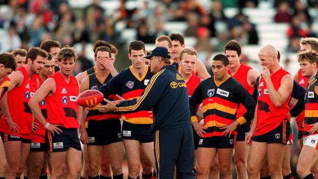 Malcolm Blight delivers a message to the Crows in 1998.