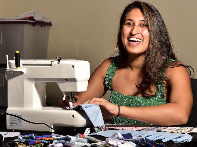 Fourth year vet science student Chandani Lodhia has not sewed since high school but has been making face masks for her uni friends and family for the last couple of days since her rotation classes were cancelled because of COVID. PICTURE: MATT TAYLOR.