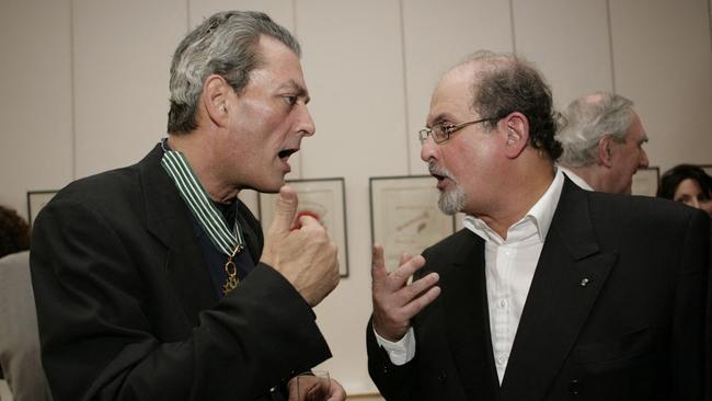 Auster talks to fellow author Salman Rushdie in New York in 2007. Picture: AFP