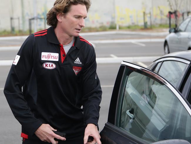 James Hird gets in his car at Essendon’s Tullarmarine training facility. Picture: Hamish Blair