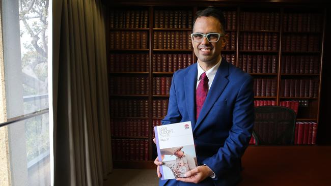 Treasurer Daniel Mookhey with the 2024-25 NSW Budget papers at Parliament House. Picture: Gaye Gerard